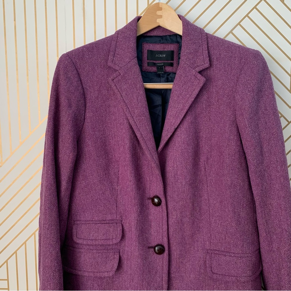 J. Crew 100% Wool Hack-ing Jacket Herringbone 
Tweed purple leather buttons 14 - Picture 4 of 9